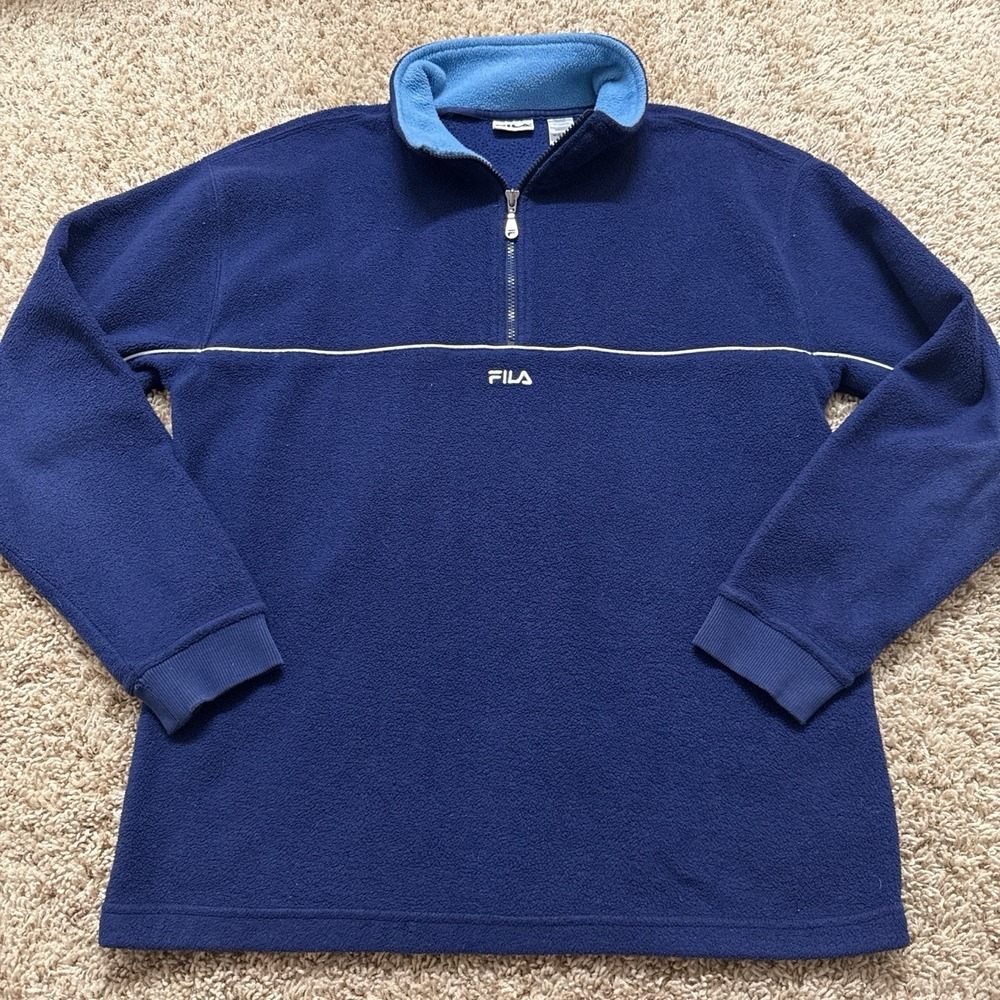 Vintage FILA 1/4 Zip Fleece Pullover - Navy/Light Blue - Medium (M) - Y2k 2000s